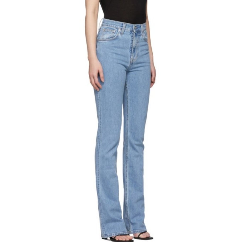 Helmut Lang Sz 31 (Waist Measures 29") Indigo Femme High Bootcut Denim Jeans
